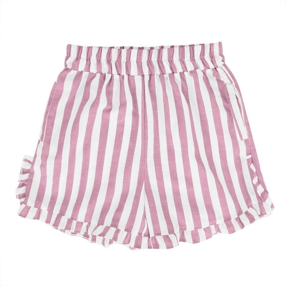 DeHolifer Shorts for Women Striped Elastic Waisted Straight Leg Drawstring Loose Comfy Shorts with Pocket Pink M
