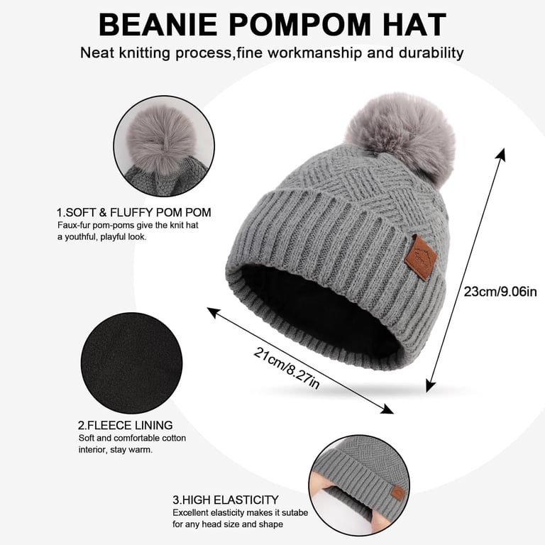 Women\'s Black White Winter Beanie Hat Scarf Gloves Set Pom Warm Christmas Gift MS.ING Winter Hat Scarf Gloves Set for Women Fleece Lined  main image 3