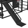 thumbnail image 5 of Bellemave Bunk Bed with Slide & Basketball Hoop, Twin over Twin Bunk Bed with Pull-up Rings and Climbing Wall, Metal Twin Size Loft Bed with Bookcase and Play Space, Black, 5 of 9