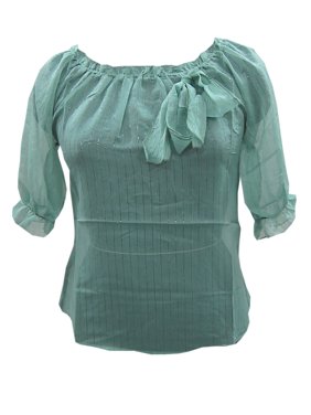 Mogul Bohemian Women's Sheer Chiffon Blouse Green Ruffle Top