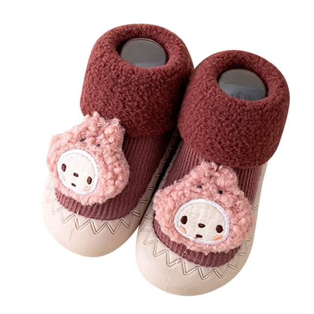 PMVFHDE Espadrilles pour Tout-Petits Chaussures d'Hiver pour Tout-Petits Semelle Souple Intérieur Non Chaud Chaussettes de Sol Chaussures Bébé Espadrilles Rouges, 2-2.5 Ans