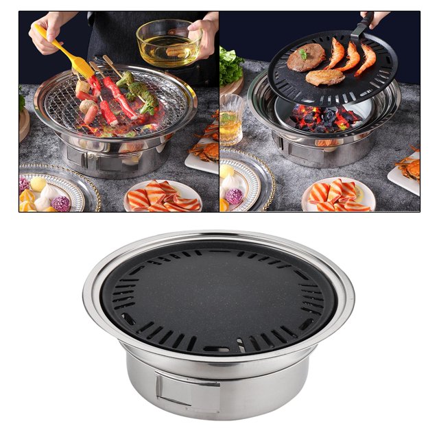 Parrilla de Barbacoa de Carbón Coreana, Estufa de Barbacoa, Estante para Asar, Sartén de Carbón Sin Humo Antiadherente para Senderismo, Camping, Asar Pequeña Macarena Sartén para parrilla de barbacoa