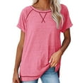 thumbnail image 3 of Qiaocaity Summer Shirts for Women Solid Color Short Sleeve Casual Round Neck Side Split Fashion T Shirt Short Sleeve Round Neck Top Pink S, 3 of 5
