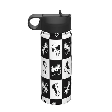 

18 Oz Insulated Sports Bottle Outdoor Sports Gym Handheld Portable Casual Stainless Steel Water Bottle Straw With Lid Dog Bone Pattern French