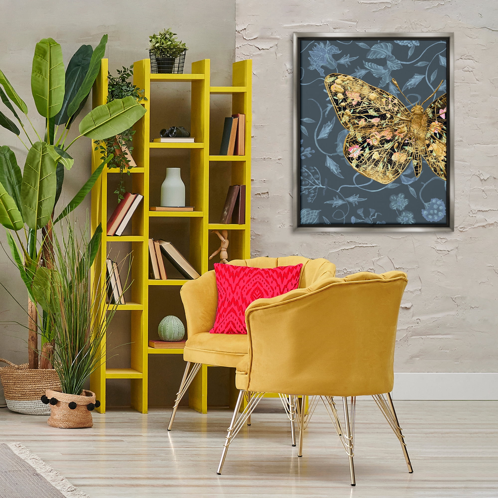 Stupell Industries Glam Traditional Butterfly Animals & Insects Painting Gray Floater Framed Canvas Art Print Wall Art, 25 x 31