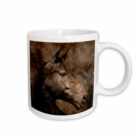 

3dRose Horse in the Grass done in Western Brown Grunge and Charcoal. Ceramic Mug 15-ounce