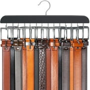 MOOPOM Belt Hanger for Closet Max 42 Belts, Sturdy Wood Belt Rack Closet Accessories with 14 Hooks Belt Organizer for Closet Organizers and Storage -Black 1 Pack
