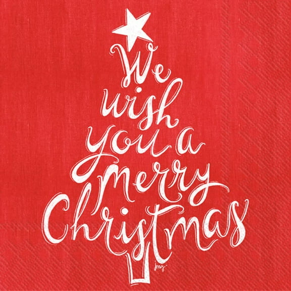 Boston International - 3-Ply 5" Cocktail Napkins - Christmas Wishes- Red