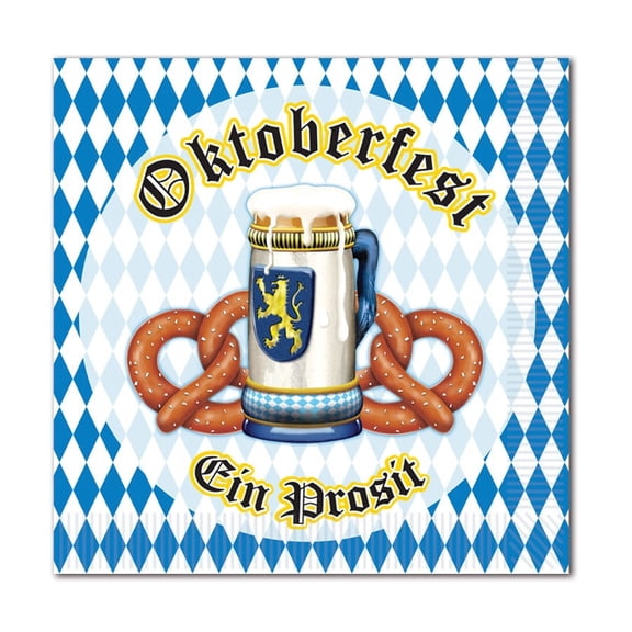 Beistle 5" x 5" Oktoberfest Beverage Napkins; Blue/White 64/Pack 58169