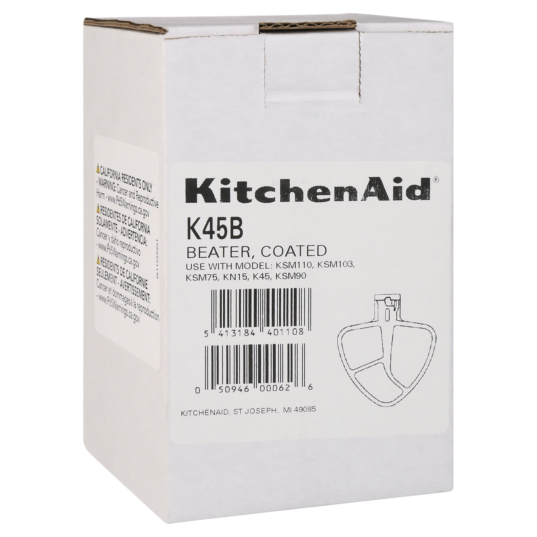 KitchenAid K45B Coated Flat Beater, White, 4.5 Qt