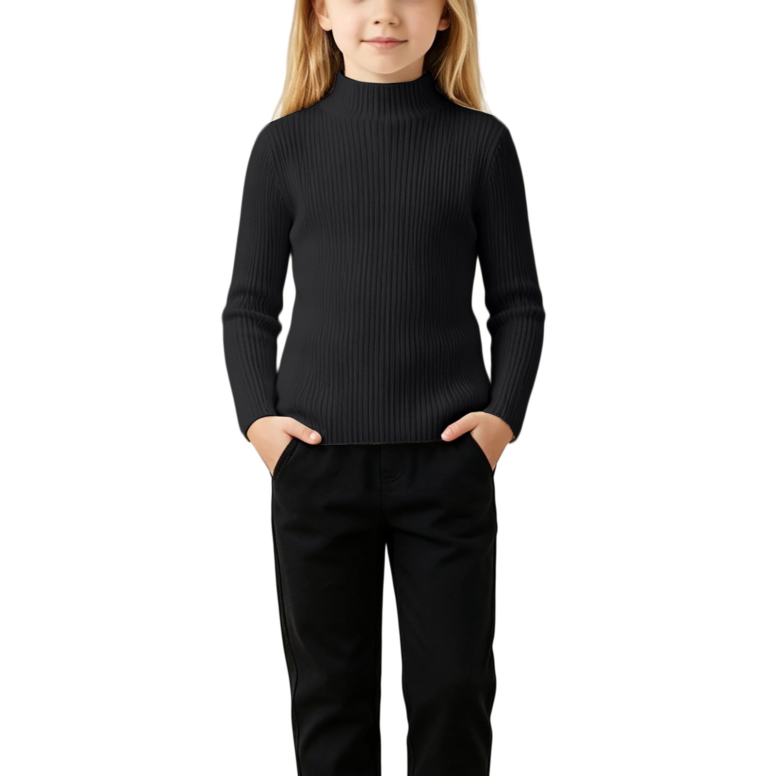 Mercatoo Kids Boys Girls Ribbed Mock Neck Top Long Sleeve Stretch T-Shirt Girls Boys Slim Fit Essential Base Layer School Fall Winter