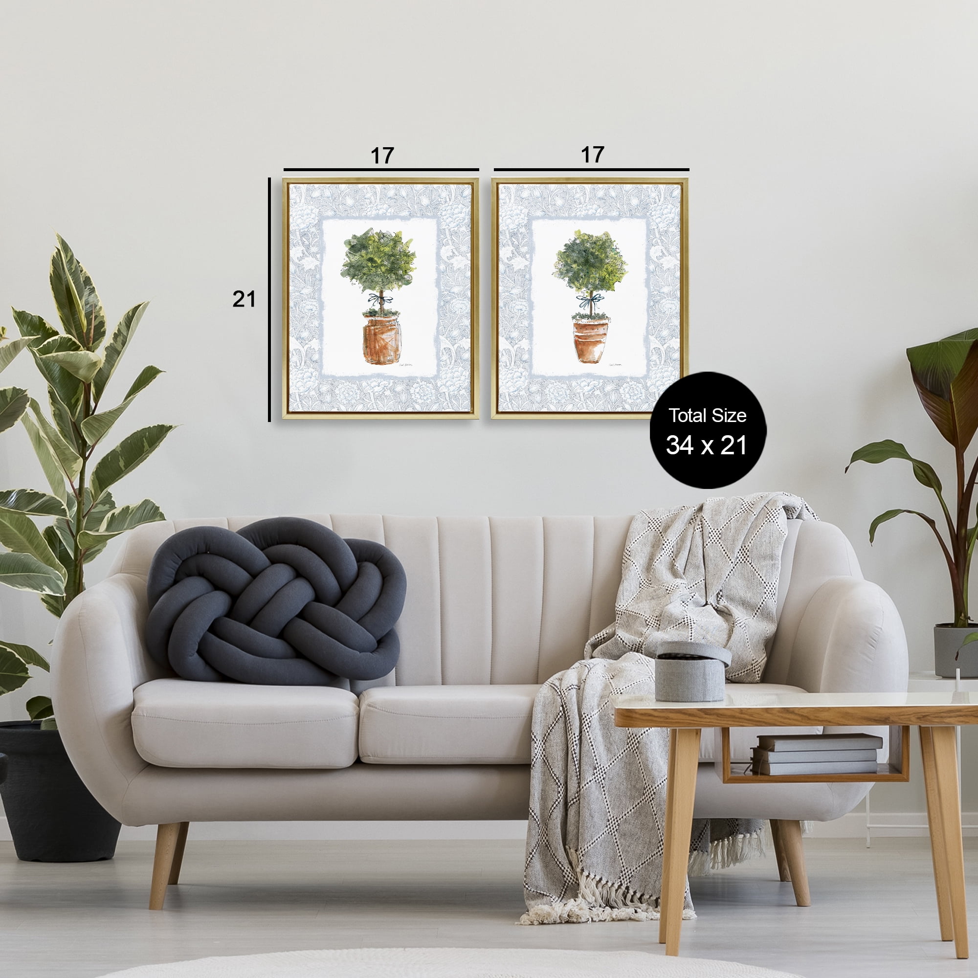 Stupell Industries Potted Topiary Plants 2 Piece Gold Framed Floater Canvas Set, design by Carol Robinson
