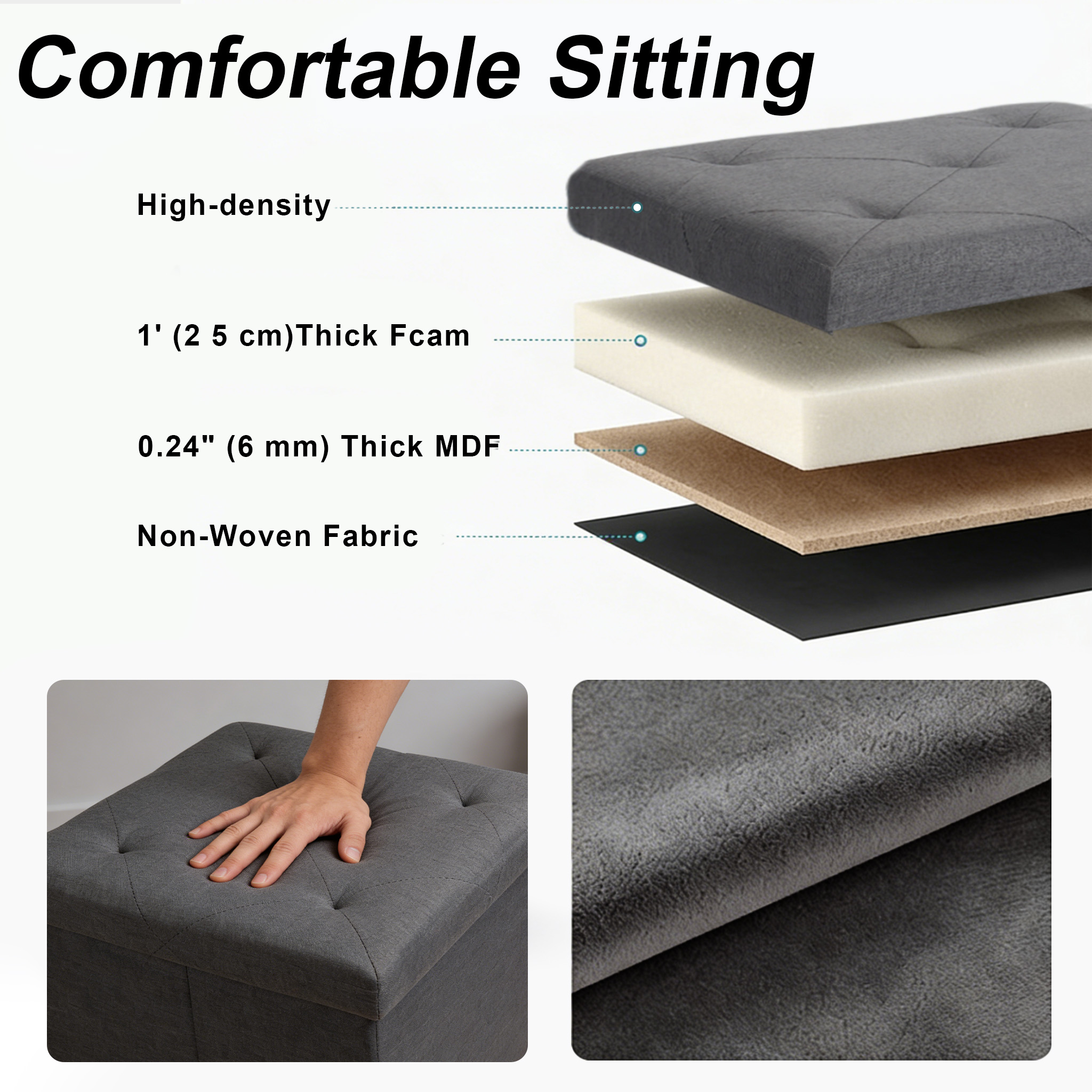 ZEUKMXOO Three-piece set Folding Storage Ottoman Bench, Ottoman