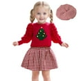 thumbnail image 3 of Adeawade Girls Christmas Outfits Long Sleeve Top Pleated Skirt Hat Coordinated Toddler Kid Clothes Holiday Party Dress Winter Trend Basic Clothes Red 2-3 Years, 3 of 9