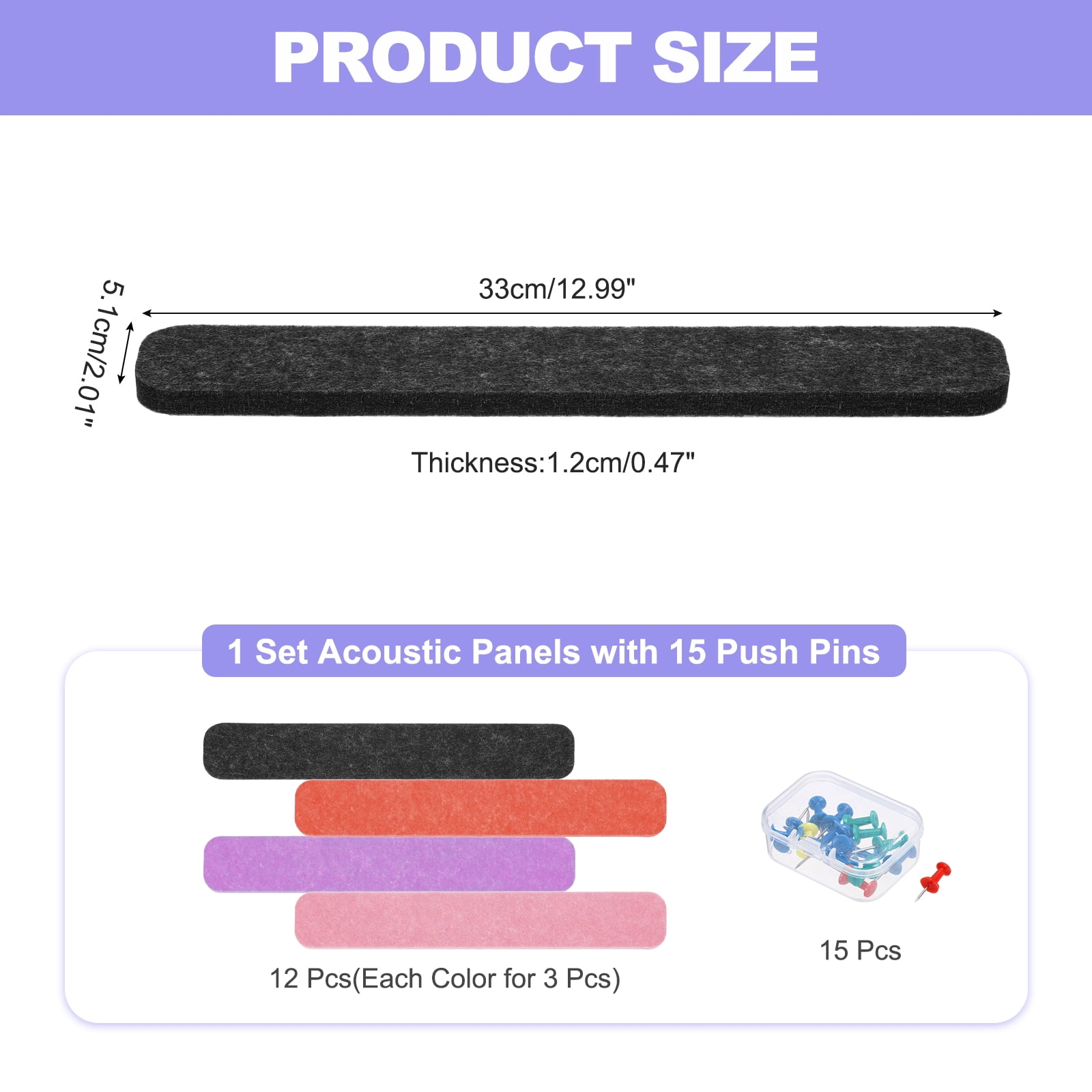 Uxcell 12 Pcs B1 Rectangle Acoustic Panels 12.99'' x 2.01'' with Push Pins Burgundy Red Rose Red Water Red