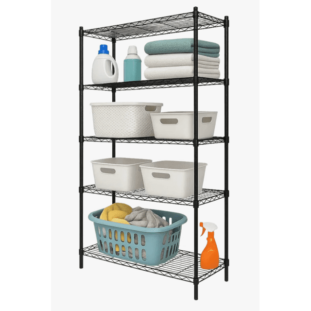 Estante Organizador para Almacenamiento de Acero Resistente - Anaquel Rack 5 Niveles Ideal para Baño Cocina Ropa Lavanderia 183 cm (Negro)