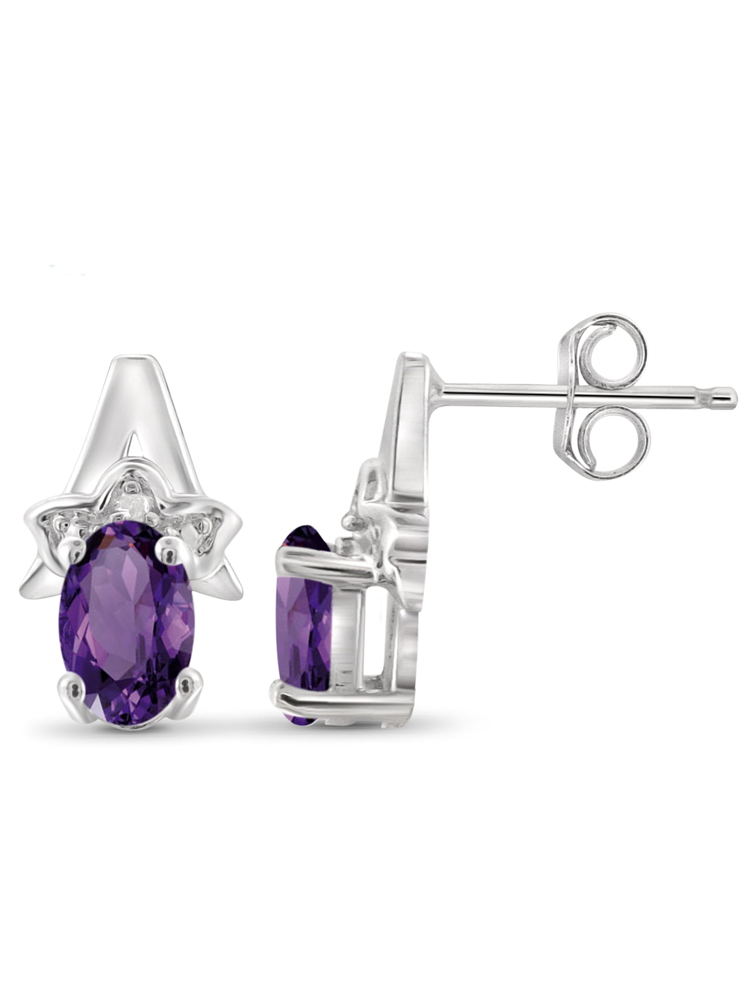 0.84 Carat T.G.W. Amethyst Gemstone and White Diamond Accent Earrings ...