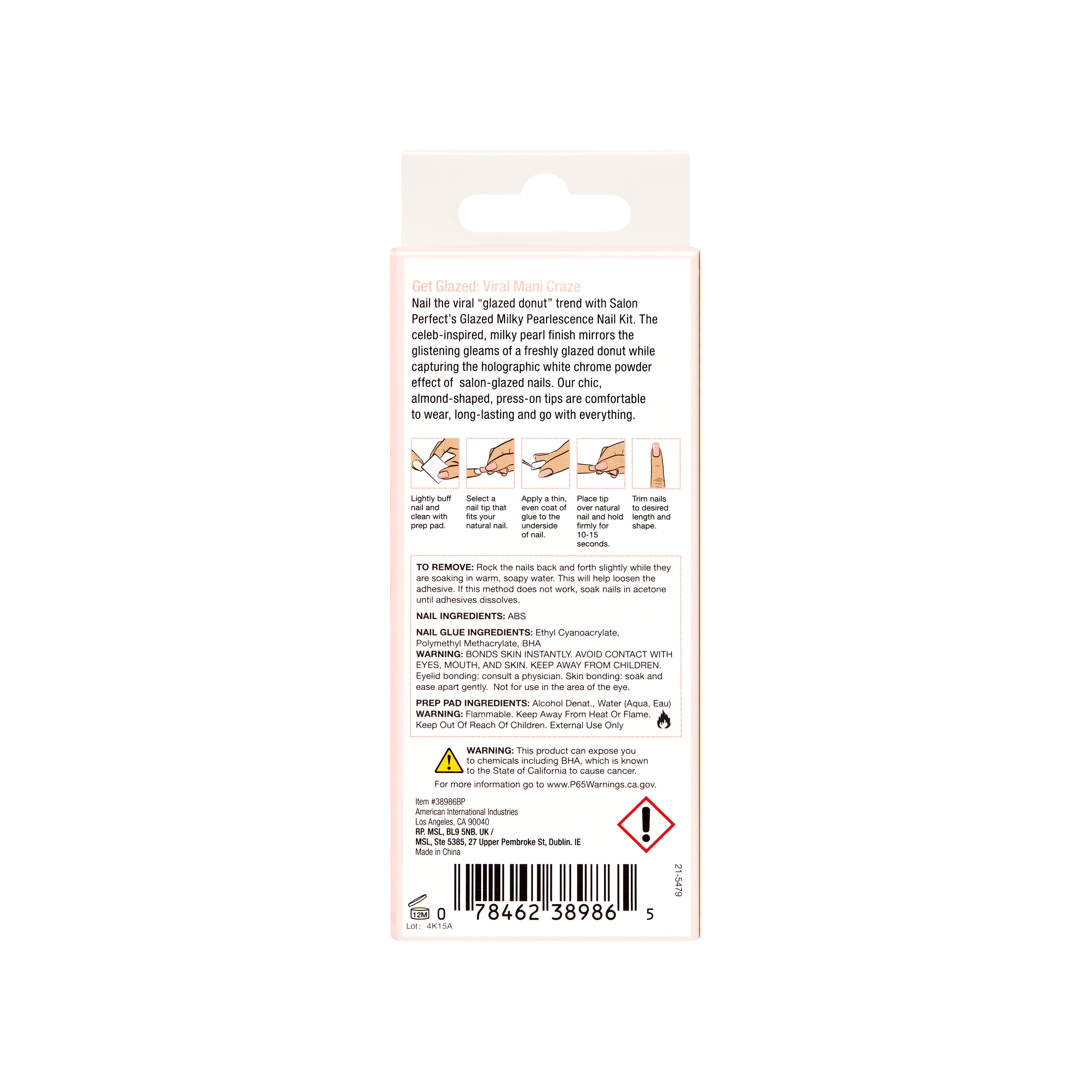 Salon Perfect Artificial Fake Press On Nails, 250 Glazed French, Short Almond, File, Glue, and Prep Pad Included, 30 Nails
