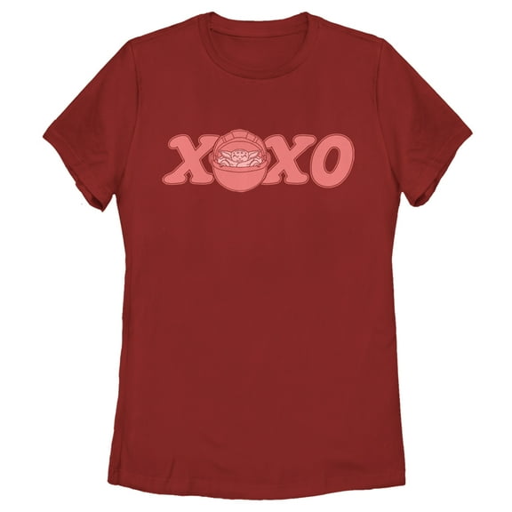 Women's Star Wars: The Mandalorian Valentine's Day The Child XOXO Bassinet Graphic Tee Red 2X Large