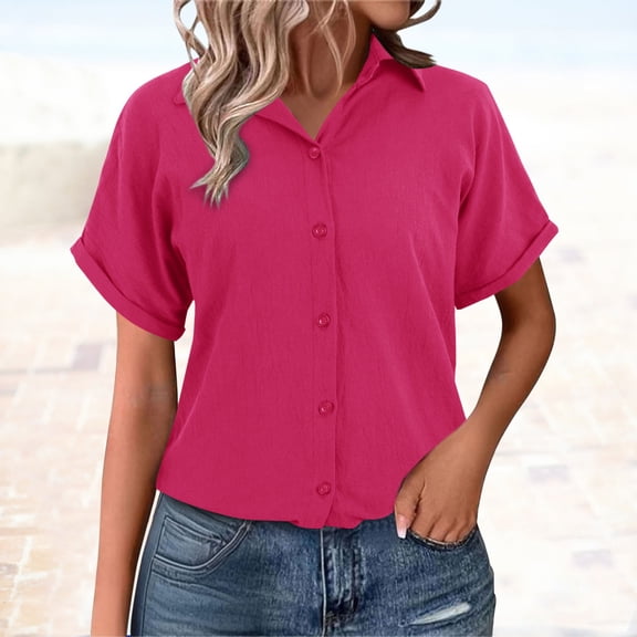 WCJM Shirts for Womens Shirts Generisch Muslin Blouse Women's Summer Shirt Blouse Cotton Short Sleeve Linen Blouse Tops V Neck Long Blouse Tunic