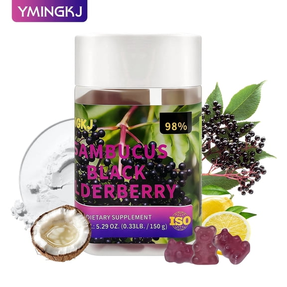 YMINGKJ ISO Certified Black Elderberry Gummies 98% Sambucus with Coconut Oil for Holistic Health