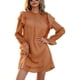thumbnail image 3 of Vestido de otoño para mujer, manga larga acampanada, adorno de volantes, cuello levantado, adorno de volantes, vestido de color puro para mujer, naranja oscuro M, 3 of 6