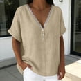 thumbnail image 4 of GUACER Womens V Neck Flowy Tee Blouses Lace Trim Short Sleeve Shirts Button Detail Casual Boho Summer Tunic Tops, 4 of 5
