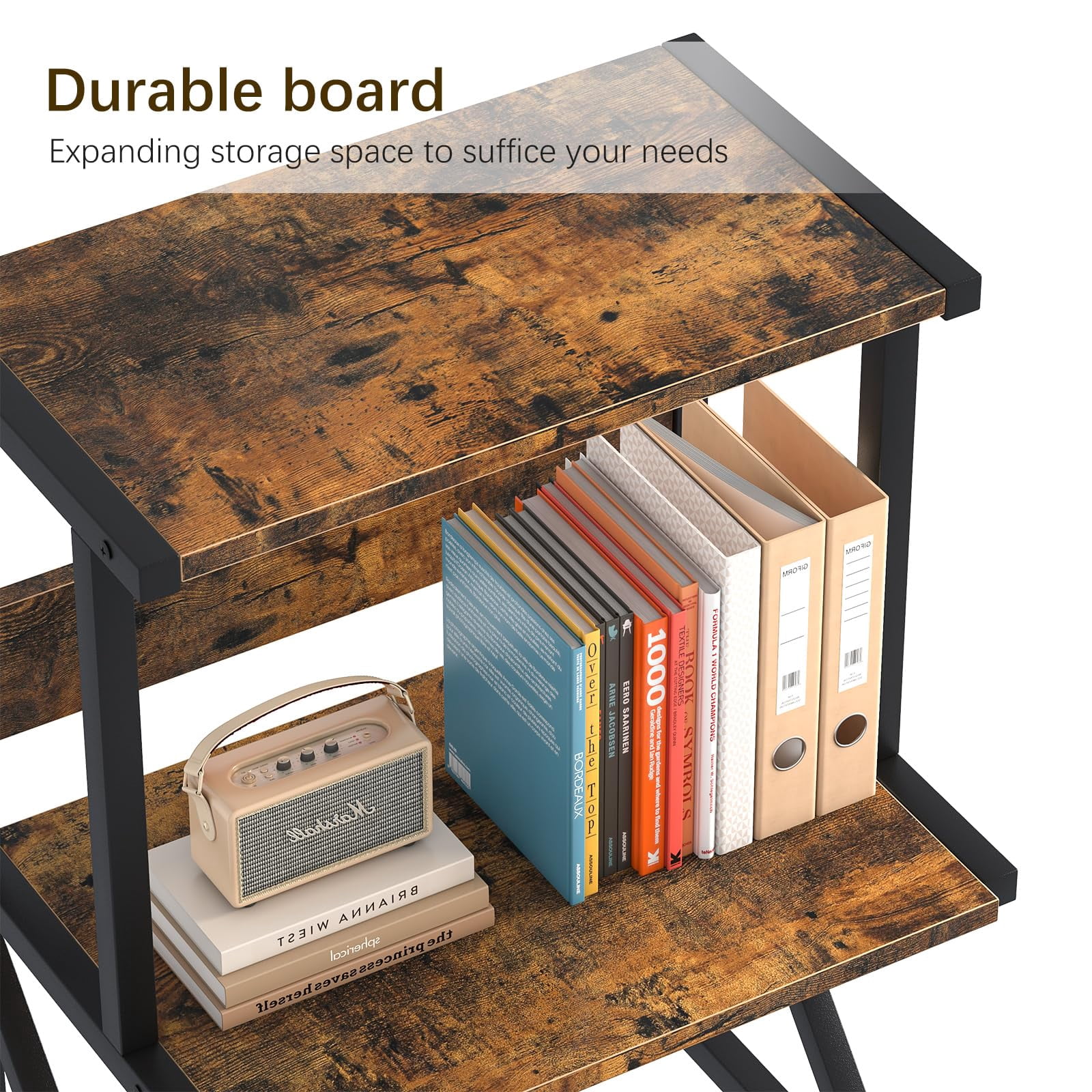 Desktop Printer Stand with 3 Tier Wood Storage Shelves,Under Desk Printer Table,Multi-Purpose Home Office Desk Organizer for Fax Machine, Scanner (Brown)