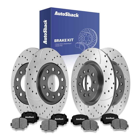 AutoShack Front & Rear Brake Rotors & Ceramic Pads for Chrysler, 200 2015-2017, AWD FWD L4 2.4L V6 3.6L - E-Coated Drilled & Slotted - ShadowGuard