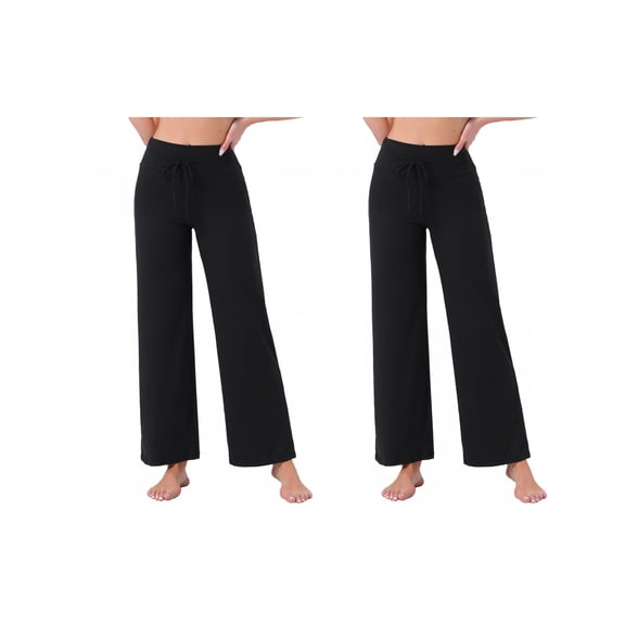 NOMADIC NOOK Women's 2 Pack Pajama Pants Wide-Leg Drawstring Palazzo Lounge Trouser Yoga Sleep Bottoms X-Small 2 Packs Black