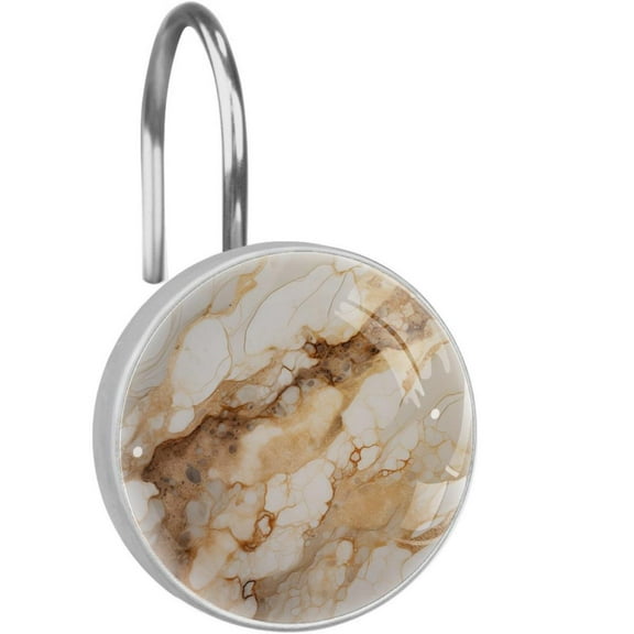 Marble Texture Shower Curtain Hooks (Set of 12) for Home Hotel Shower Rods Bathroom Crystal Glass Print Stainless Steel Round Curtain Hooks