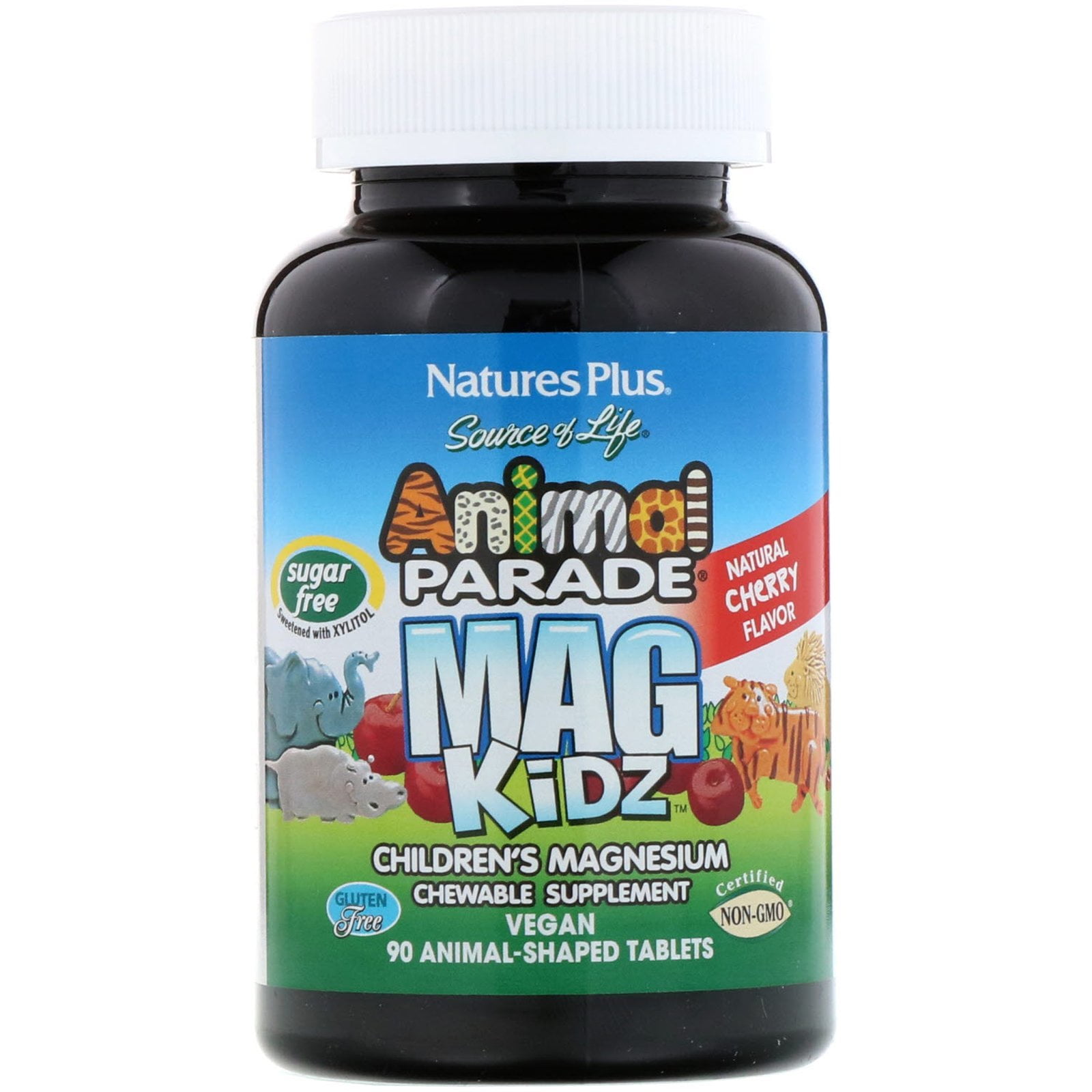 Nature's Plus Source of Life, Animal Parade, MagKidz, Children's Magnesium, Natural Cherry Flavor, 90 Animal-Shaped Tablets