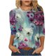thumbnail image 1 of Moda mujer cuello redondo tres cuartos 3/4 manga camiseta otoño estampado blusa Tops sudadera Fridja FKASFK3044, 1 of 5