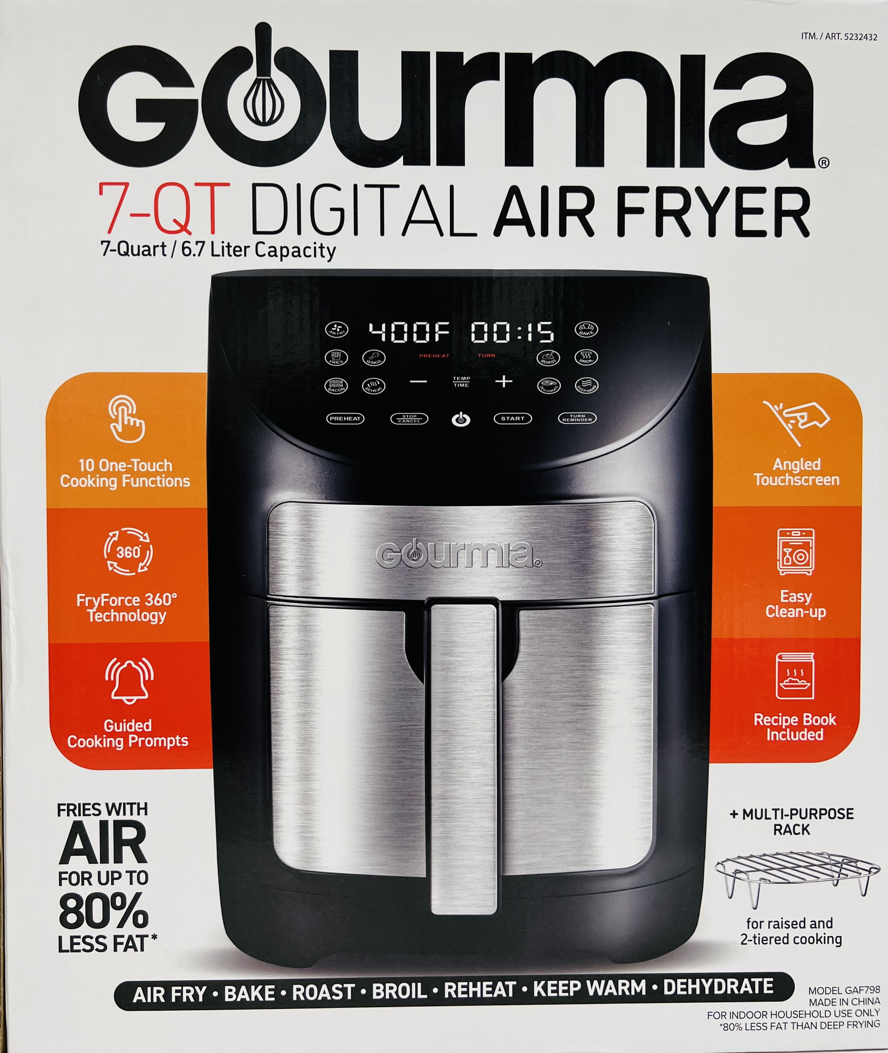 Gourmia GAF798 7 Quart Digital Air Fryer 10 Cooking Functions