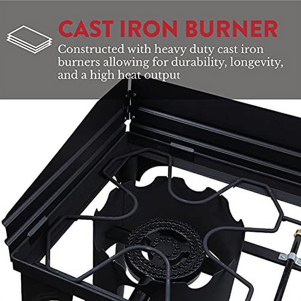 GasOne Two Burner Propane Camp Stove, Two 75,000BTU Cast Iron Burners with Windscreen Outdoor High Pressure