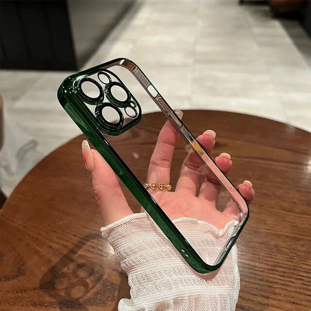 Luxury Plating Clear Phone Case For iPhone 15 14 11 12 13 Pro Max Plus Shockproof Cases Camera Lens Protection Cover Accessories