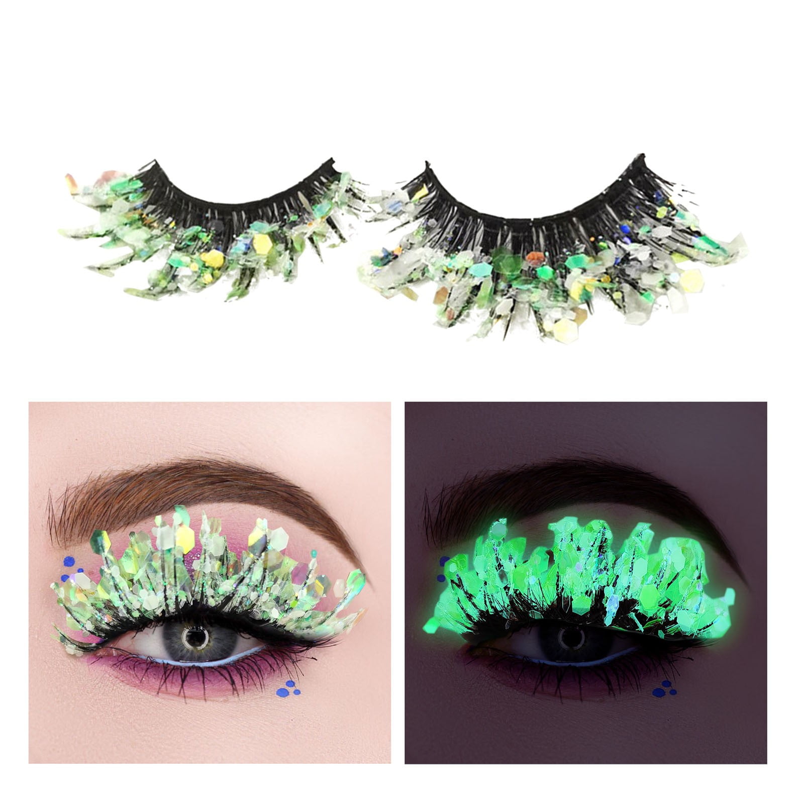Yinguo Color Sequins Glow In The Dark False Eyelashes Starry Night