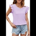 thumbnail image 1 of Blusas Casuales para Mujer, Blusas de Corta con Cuello Redondo y Volantes. Púrpura L, 1 of 10
