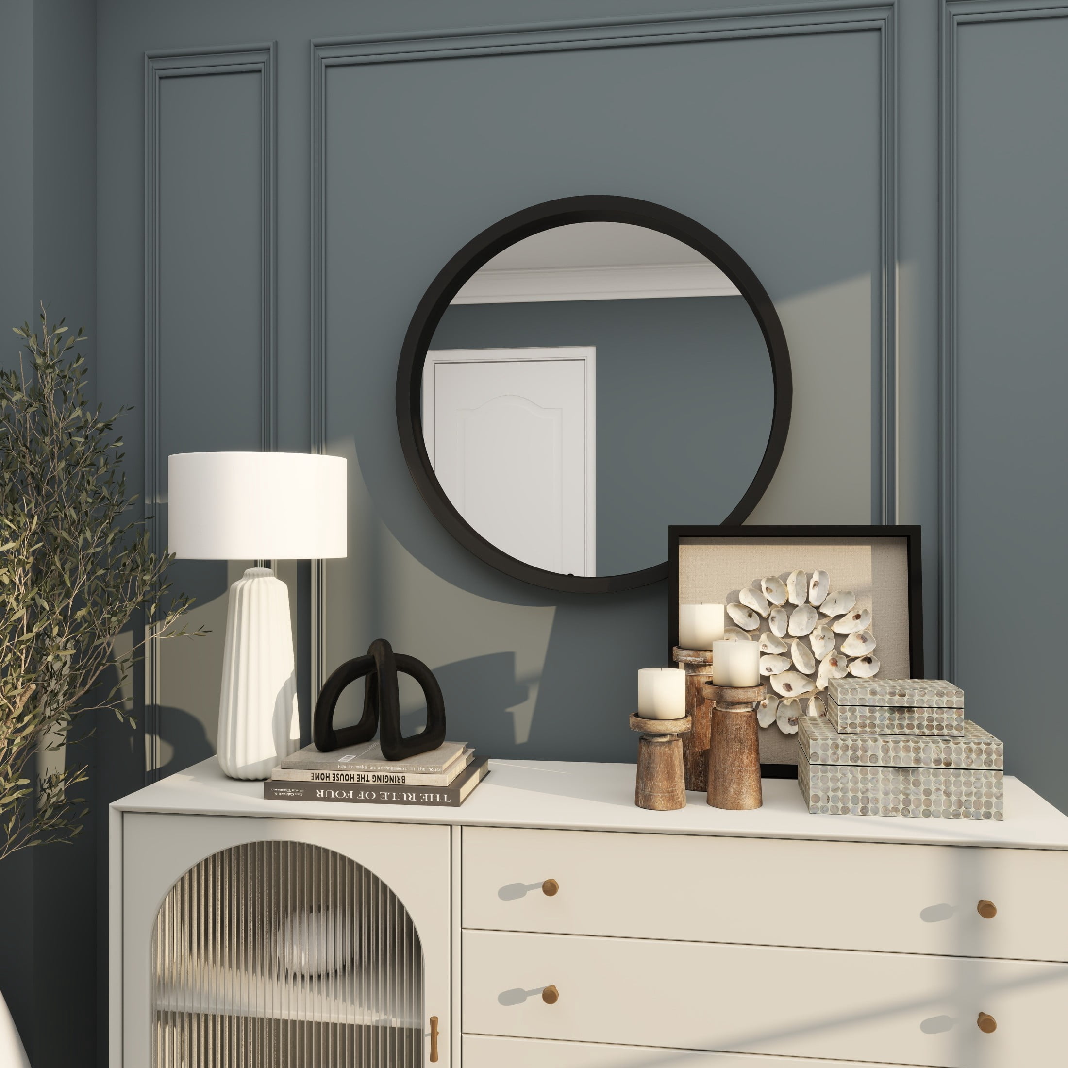 DecMode 32" x 32" Black Wall Mirror