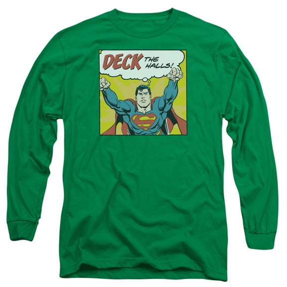 DC Comics Deck The Halls Long Sleeve Adult 18/1 T-Shirt Kelly Green