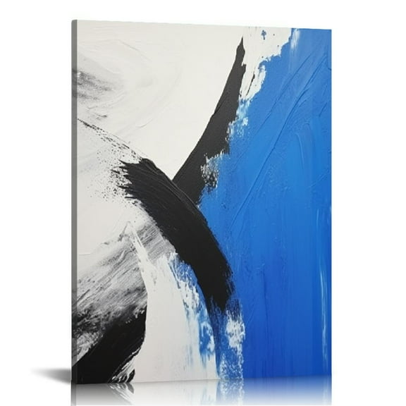 JEUXUS  Blue Abstract Canvas Wall Art: Modern Minimalist Black and White Picture Painting Print Gray Blue Poster for Living Room Bedroom Bathroom Office Home Wall Decor