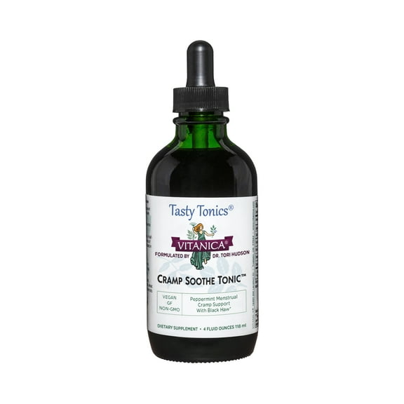 Vitanica Cramp Soothe Tonic, Dr Formulated Menstrual Cramp Support, with Black Haw Bark, Valerian Root, Ginger Root, and Garrya Herb, Alcohol Free, Vegan, 4 Ounce