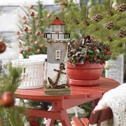 Wooden Lighthouse Decor with Light, Decorative Nautical Lighthouse Rustic Ocean Sea Beach Themed Lighthouse Decoration, Handcrafted Tabletop Nautical Themed Home Decor Bathroom Decor (11.4“H)