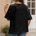 thumbnail image 2 of Turilly Sequin Tops for Women Short Sleeve Sparkly Tops Glitter Crew Neck Club Ruffle Party Blouses, 2 of 8