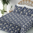 thumbnail image 3 of Ambesonne Floral Fitted & Flat Sheet with Shams 4 Pcs Set, Romantic Illustrated Flower, Queen, Indigo Ceil Blue Eggshell, 3 of 5