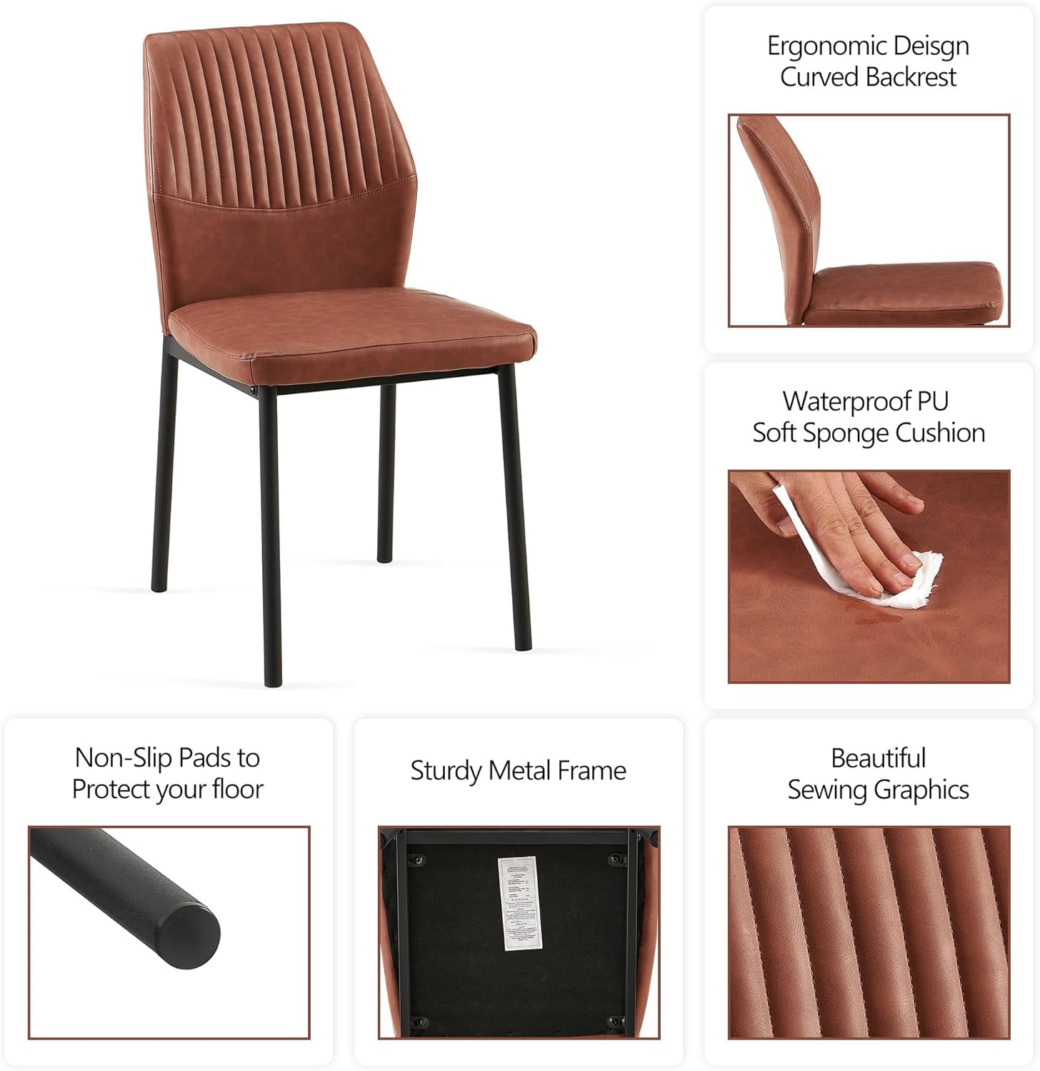 NORDICANA Dining Chairs Set of 4,Modern Leather Home Kitchen Chairs Upholstered for Dining Room, Apartment,Brown