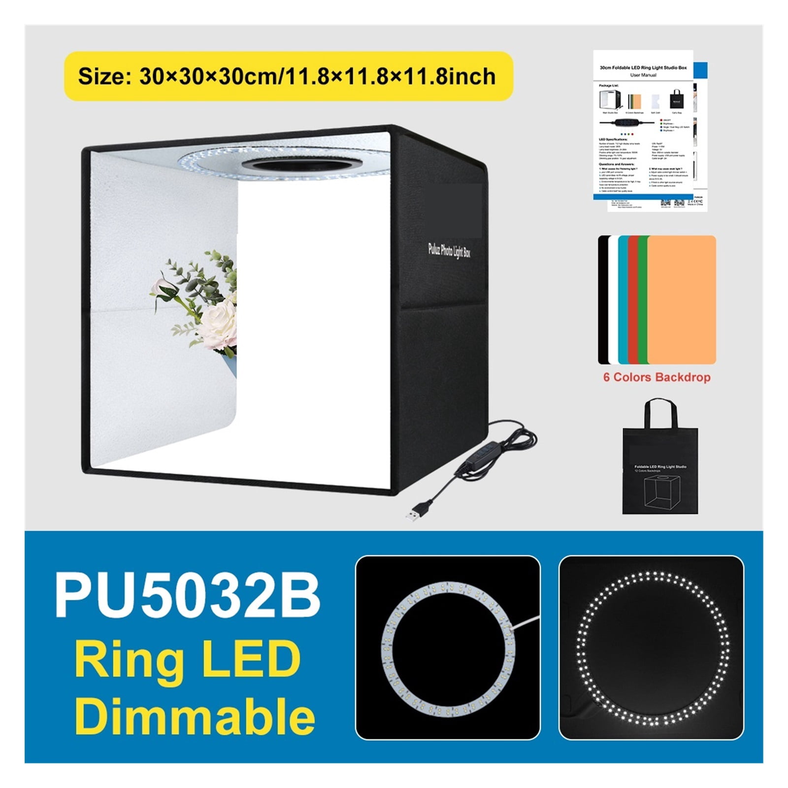 Softbox 3 Color Light Modes Lightbox Dimmable Led Ring Light Box Photo Lighting Studio Shooting Tent Box 6 Color Backdrops ,Professional Equipment