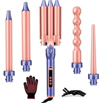 Curling Iron Wand Set 5 in 1 Hair Curler with 3 Barrel Crimper Fast Heat Up Dual Voltage Curling Wand for All Hair Types with LCD Display,Best Gifts for Women or Girl