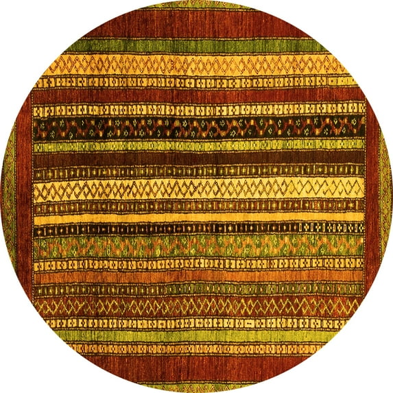 Ahgly Company Indoor Round Abstract Yellow Modern Area Rugs, 4' Round