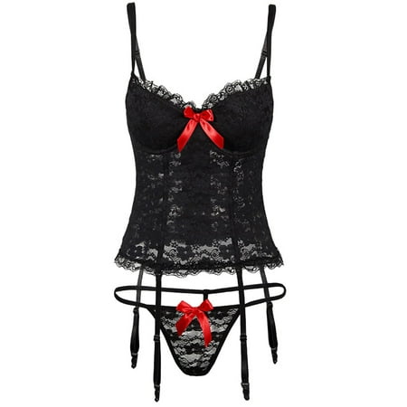 

XHJUN Women Lace Babydoll strappy Sexy 2 pieces Lingerie Set with Sheer Trim Lingerie Teddy Underwear
